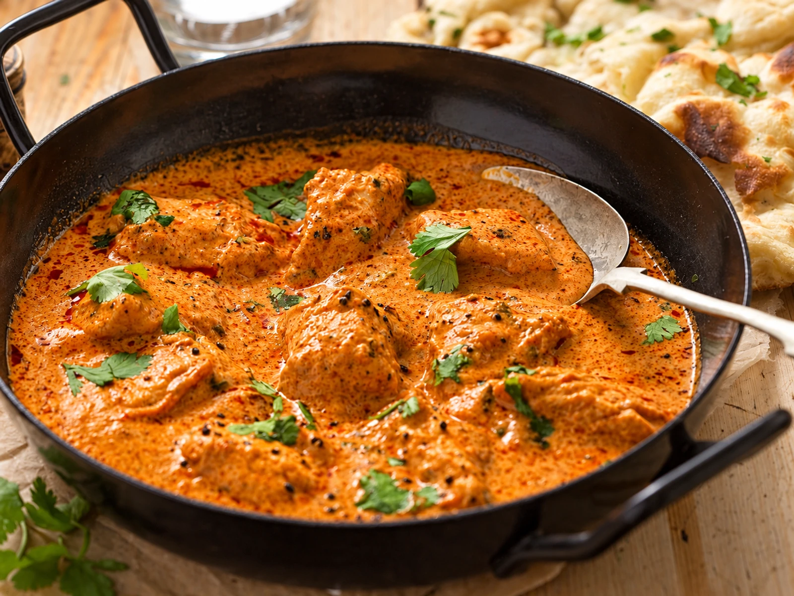 A rich Indian curry garnished with coriander